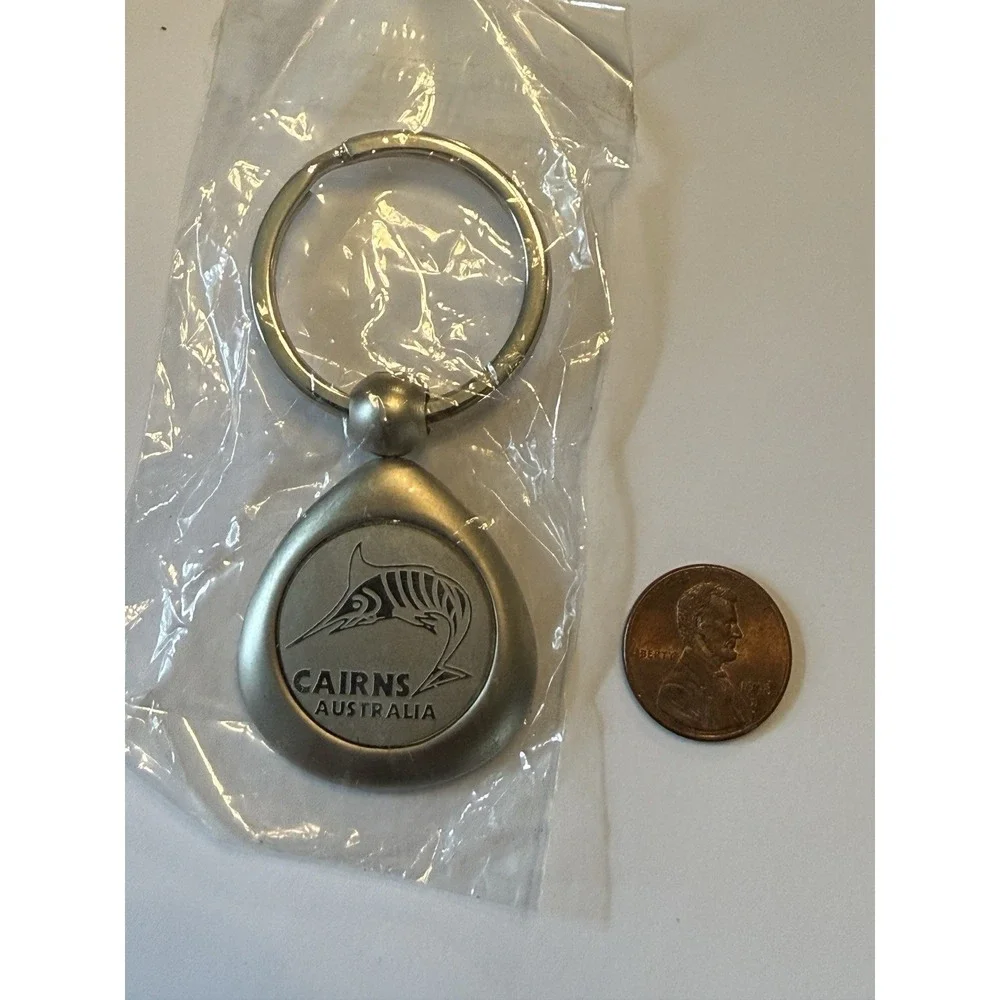 Vintage NEW Cairns Australia Silver Tone Marlin Fish - Keyring 3
